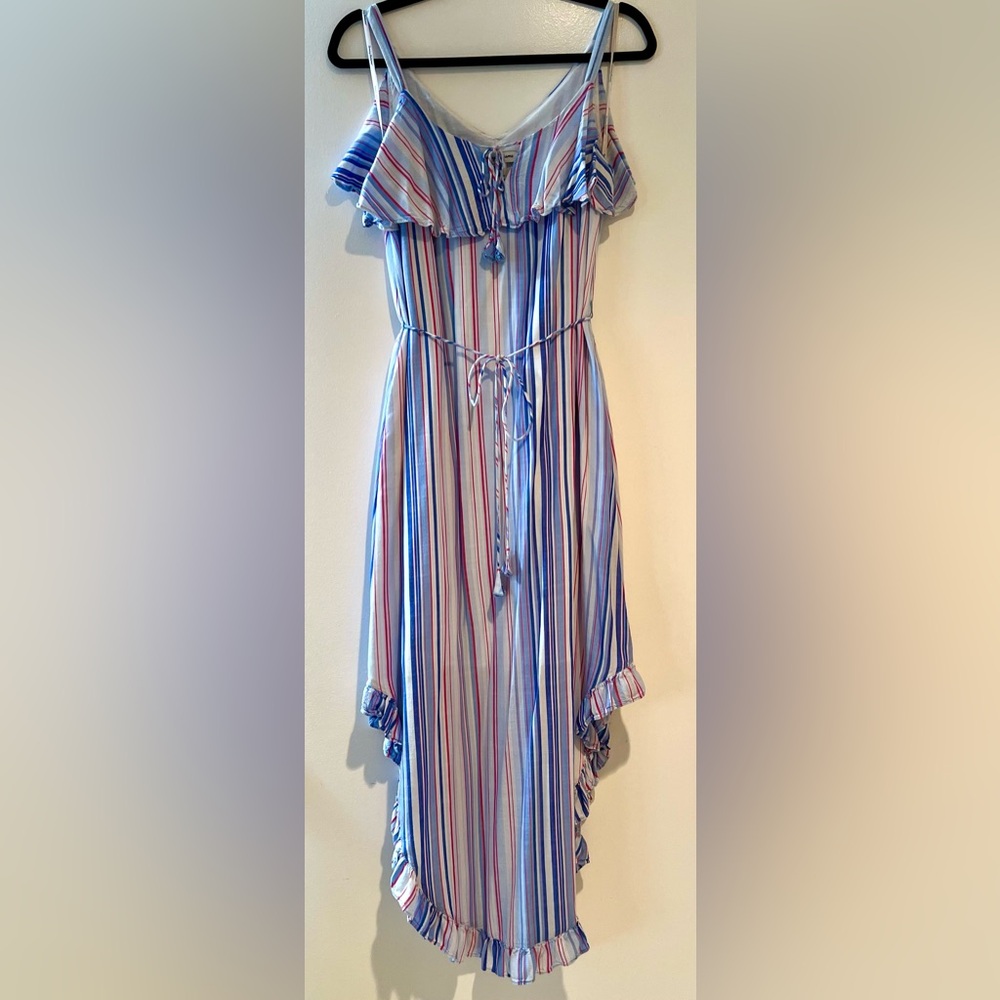 Tommy Bahama Seaside Escape Striped Maxi Dress Ruffle Hem Pockets XS - Picture 5 of 9